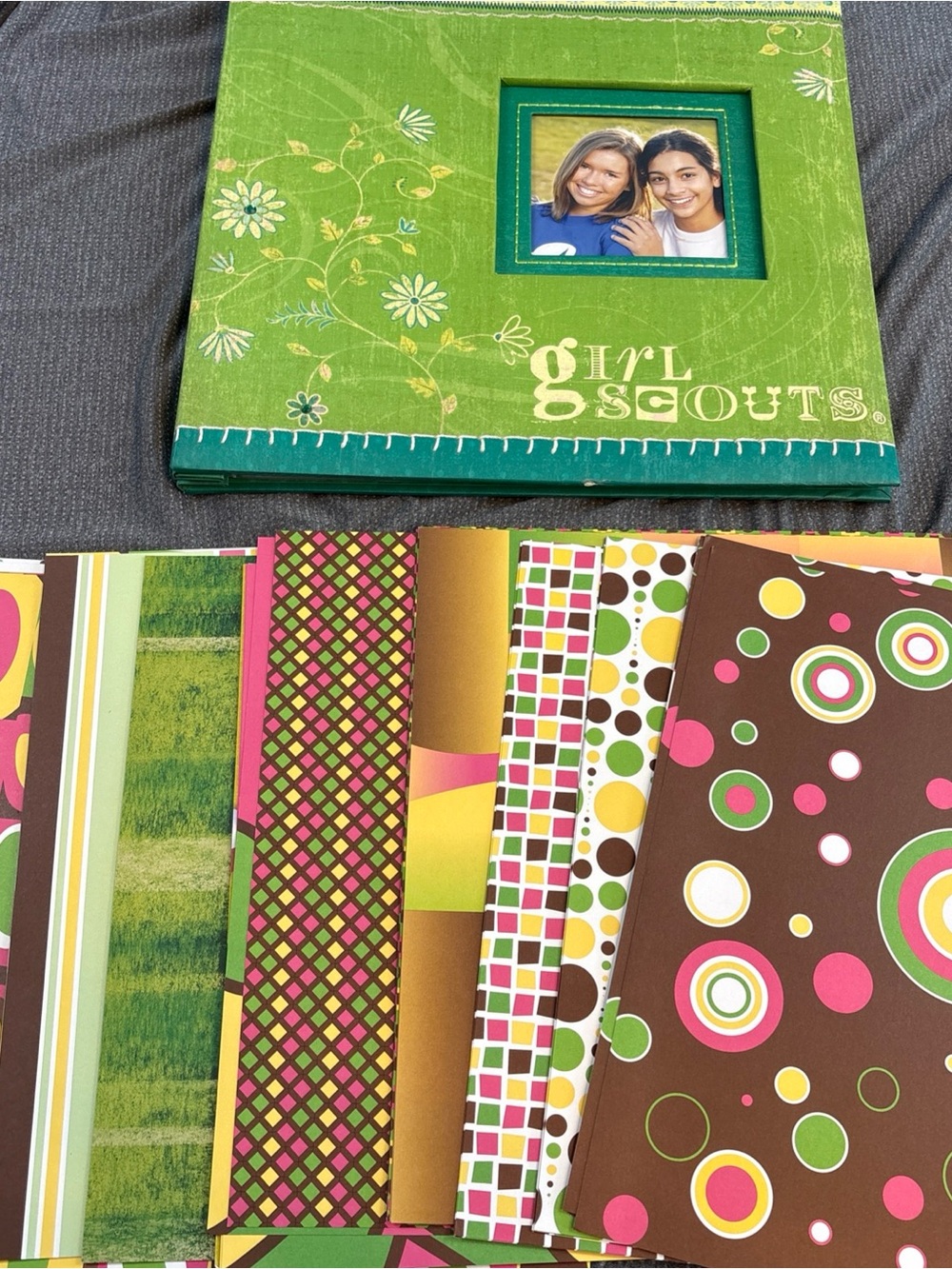 Girl Scouts Green Floral scrapbook Album with Multi-Patterned Pages